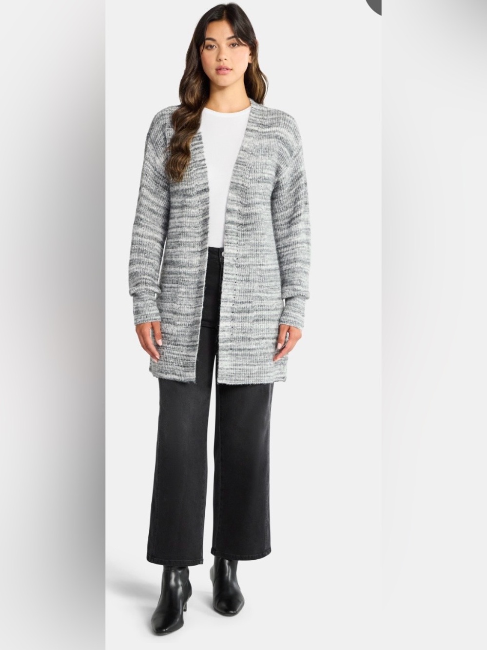 Gray Marled Open-Front Women's Cardigan Sweater